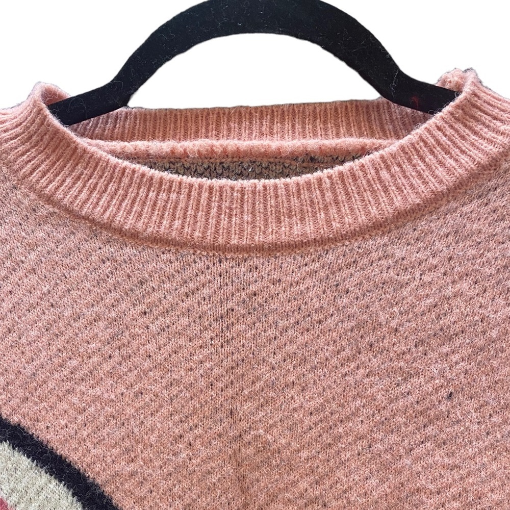 Vintage Pink & Black Happy Cat Face Butt Cozy Crewneck Knit Sweater Medium - Picture 5 of 5